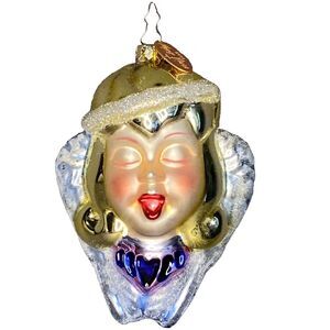 Vintage Blown Glass Christmas SINGING ANGEL Holiday Ornament LARGE 5” Mark Klaus
